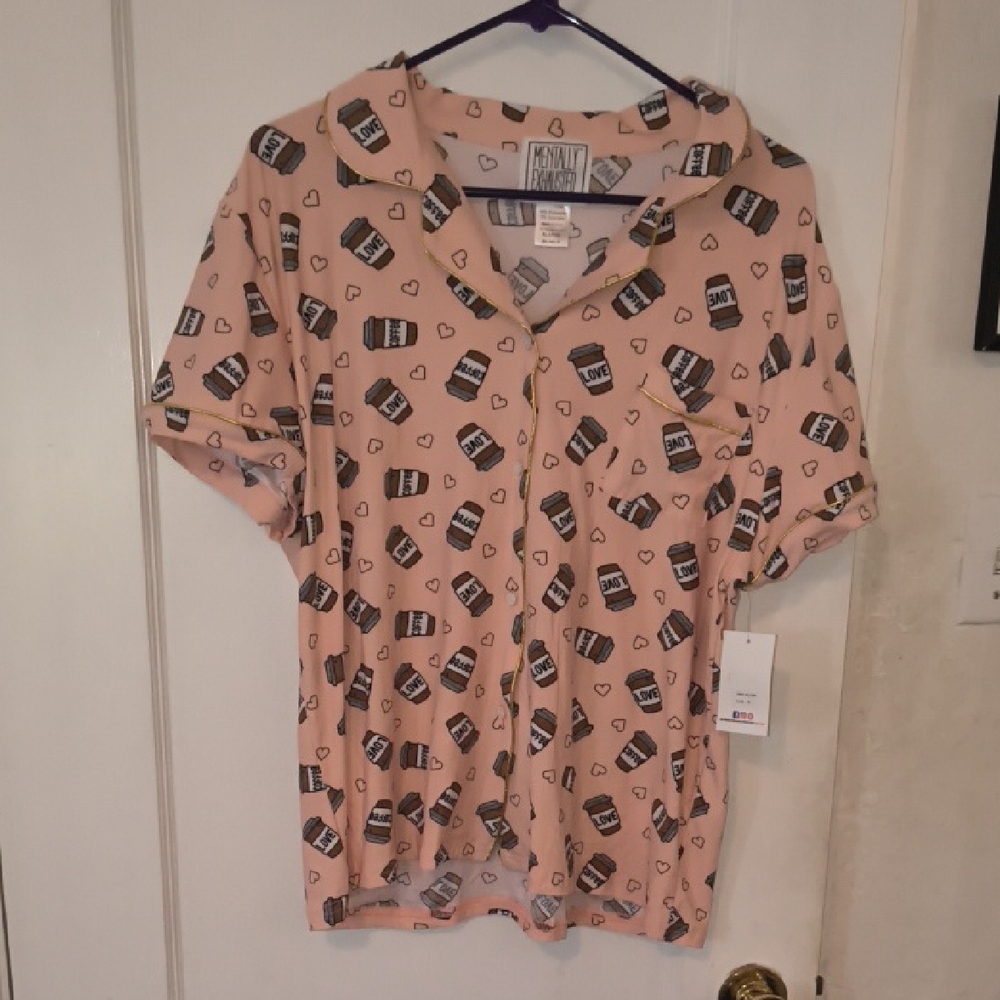 NWT Mentally Exhausted | Cozy Pink Coffee Print Pajama Set